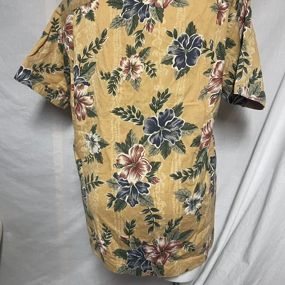 An Original by Tommy Hilfiger Mens Mustard Hawaiian Shirt Floral Hibiscus Large